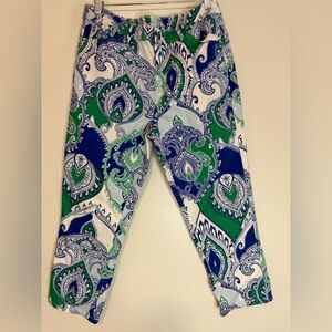 Chicos the platinum Paisley Print cropped Pants in Blue and Green in size 12 (2)